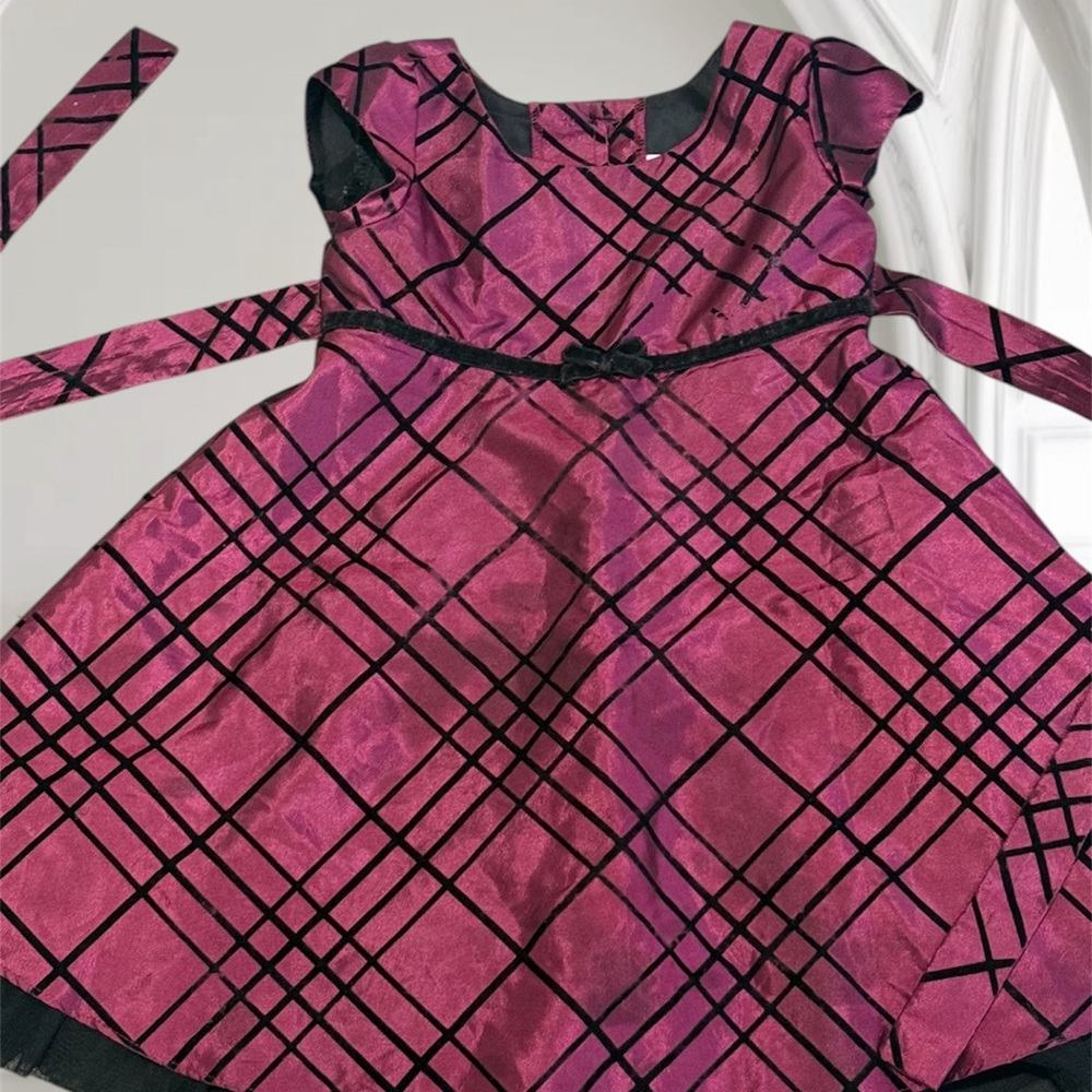 Girls' Pink Plaid Dress with Bow